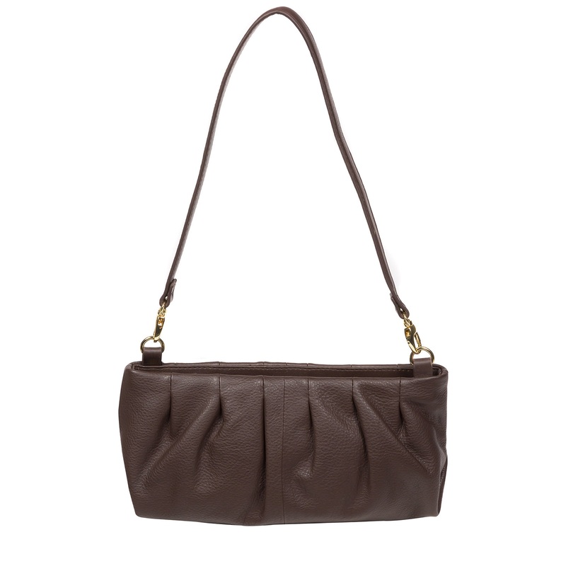 'Victoria' Hot Fudge Nappa Leather Grab Clutch Bag