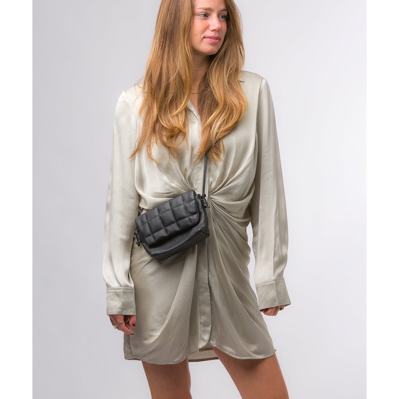 'Zoey' Black Nappa Leather Cross Body Bag
