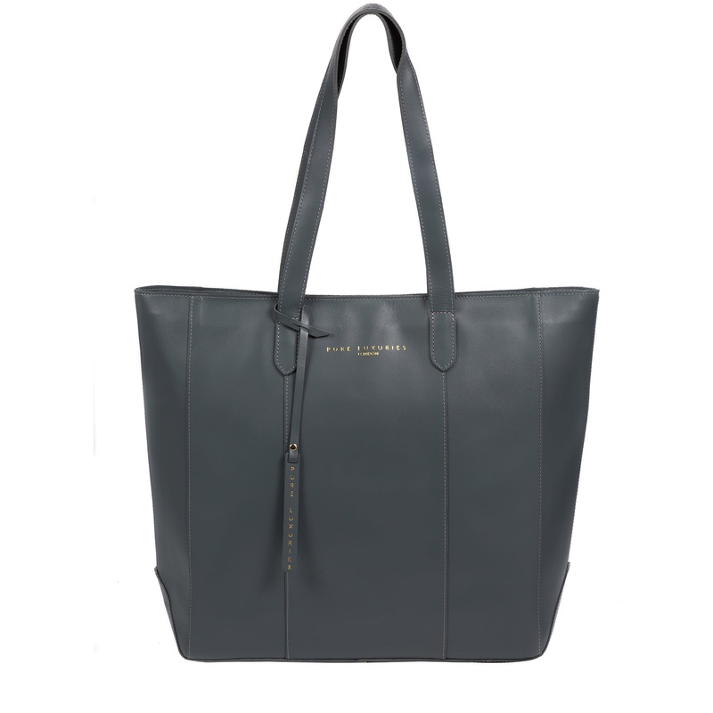 'Amberley' Smoky Blue Vegetable-Tanned Leather Tote Bag