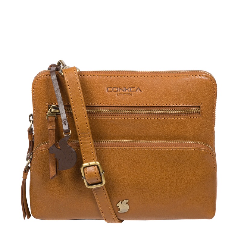 'Angel' Dark Tan Leather Cross Body Clutch Bag