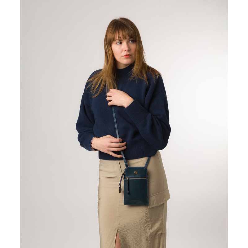 'Bambino' Snorkel Blue Leather Cross Body Phone Bag