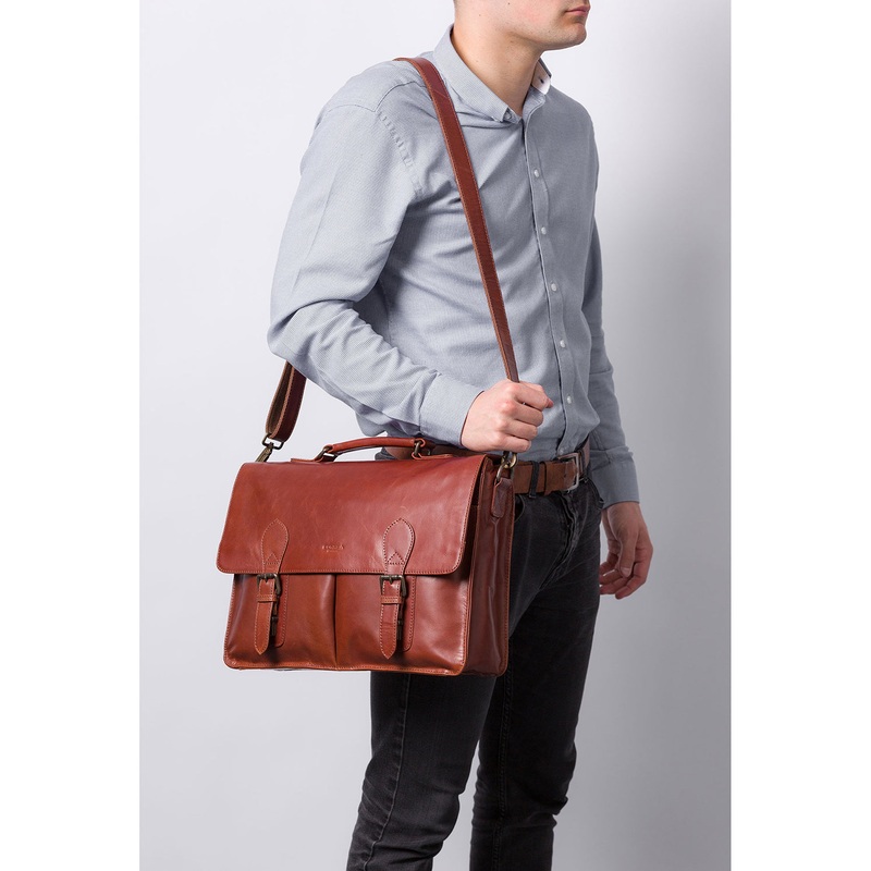 'Bennet' Conker Brown Buffalo Leather Messenger Bag