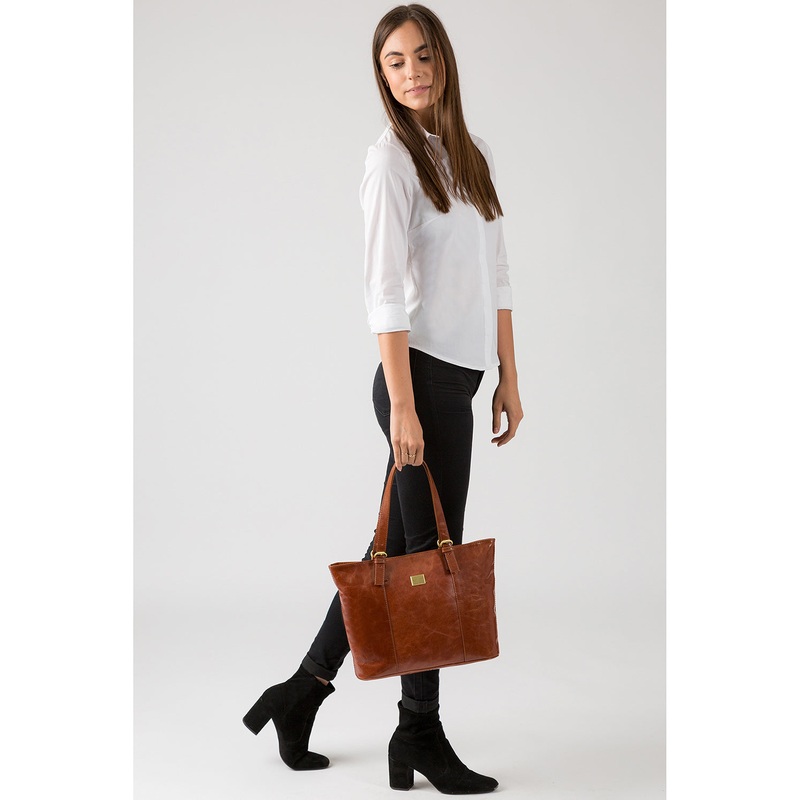 'Bianca' Italian-Inspired Chestnut Leather Tote Bag