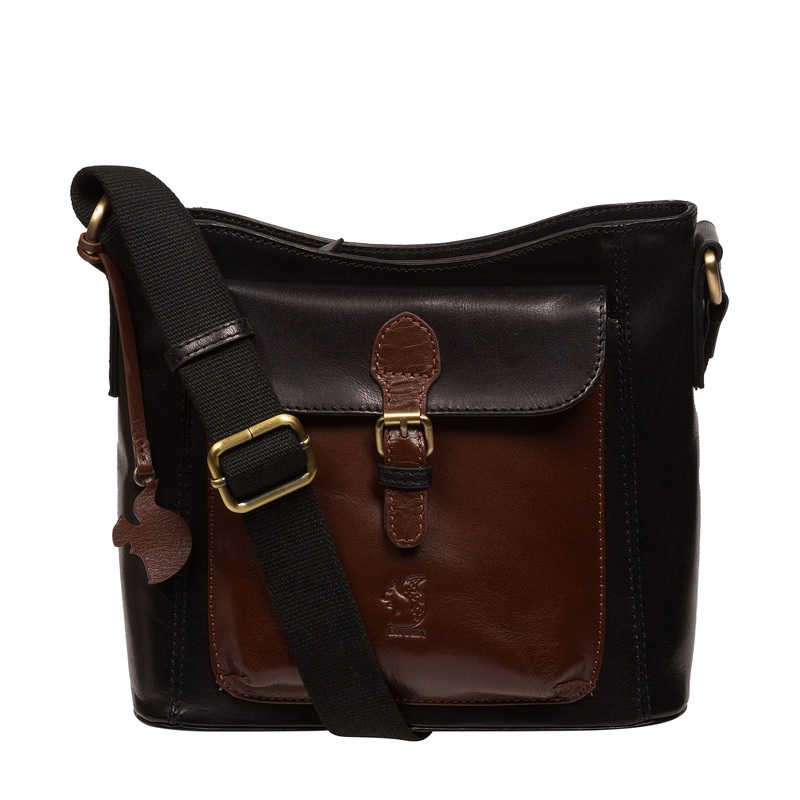 'Carla' Black & Conker Brown Leather Cross Body Bag