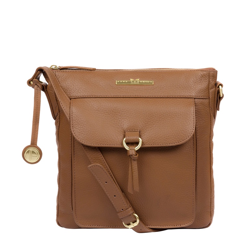 'Caroline' Dark Tan Leather Cross Body Bag