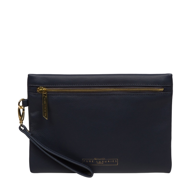 'Chalfont' Navy Leather Clutch Bag