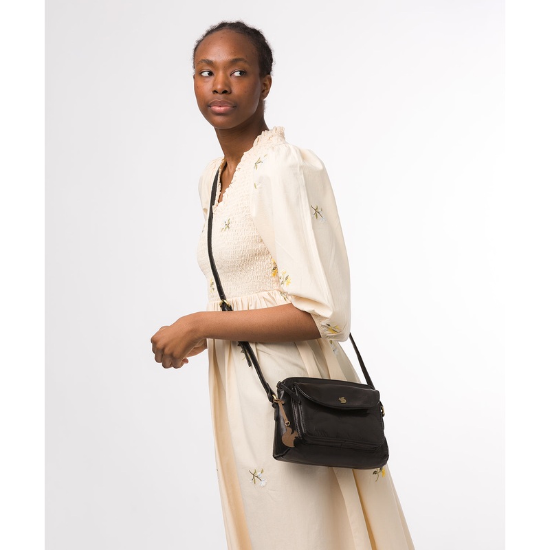 'Dainty' Black Leather Cross Body Bag