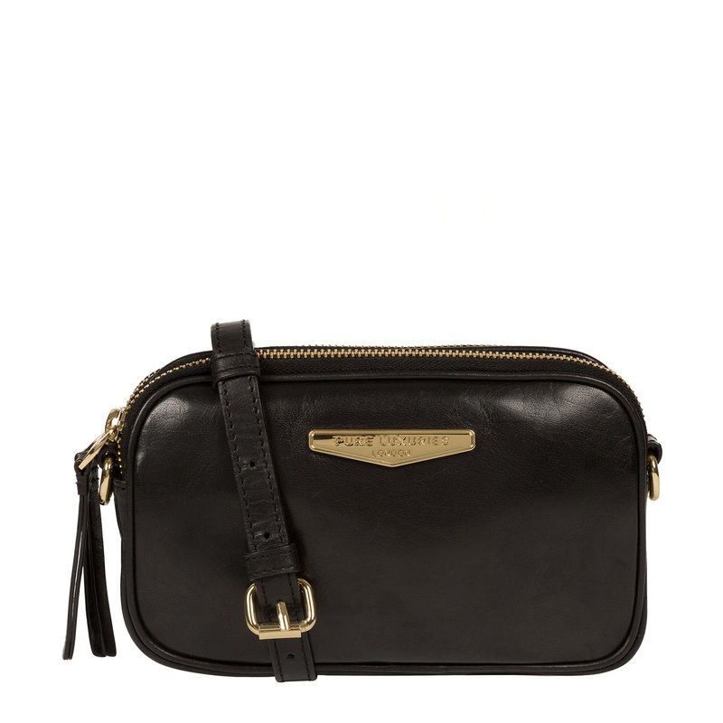 'Donatella' Black Vegetable-Tanned Leather Cross Body Clutch Bag