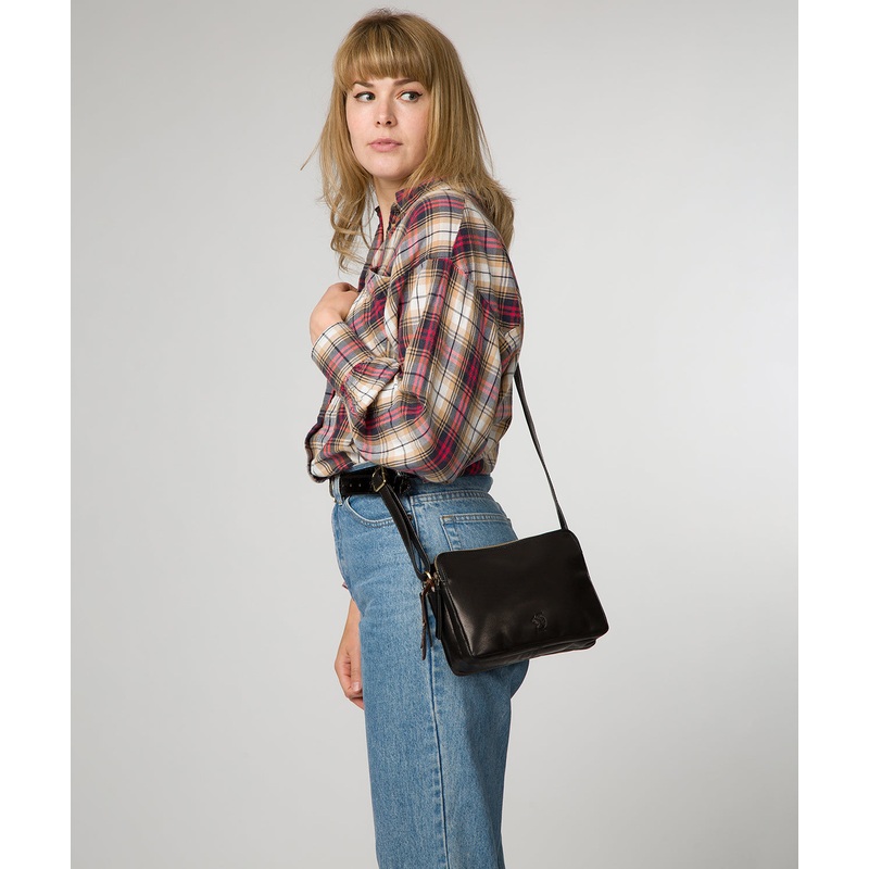 'Ember' Black Leather Cross Body Bag