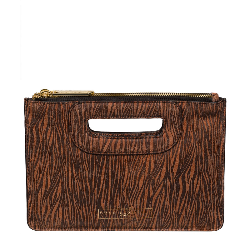 'Esher' Animal Print Leather Clutch Bag