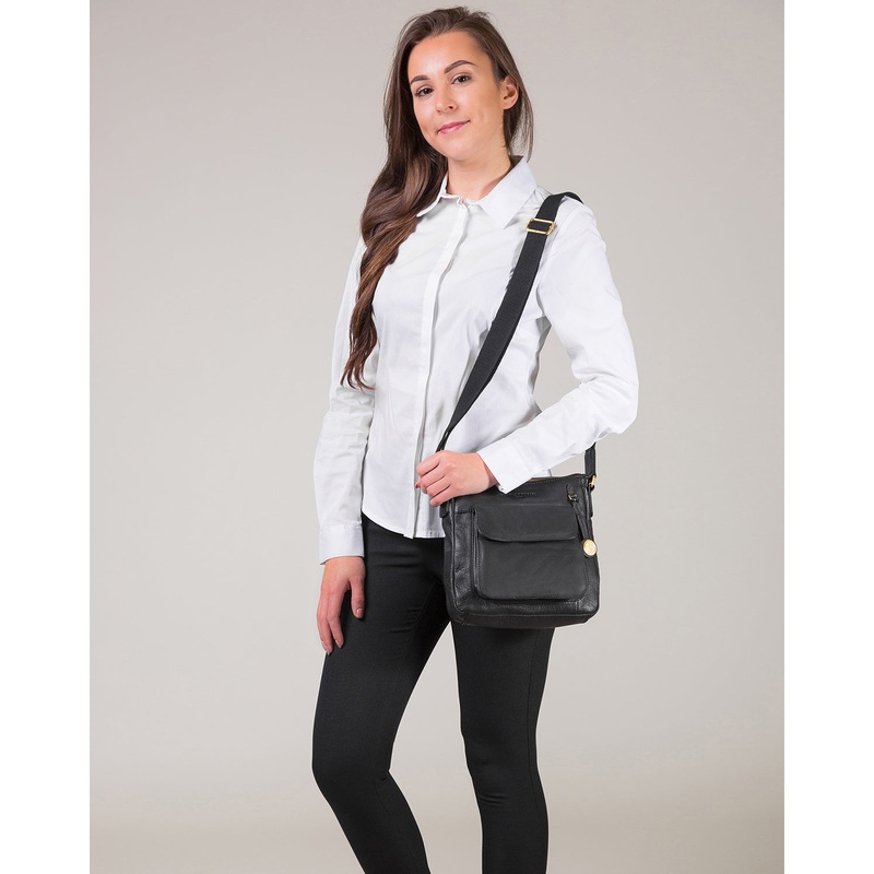 'Fleet' Black & Gold Leather Cross Body Bag