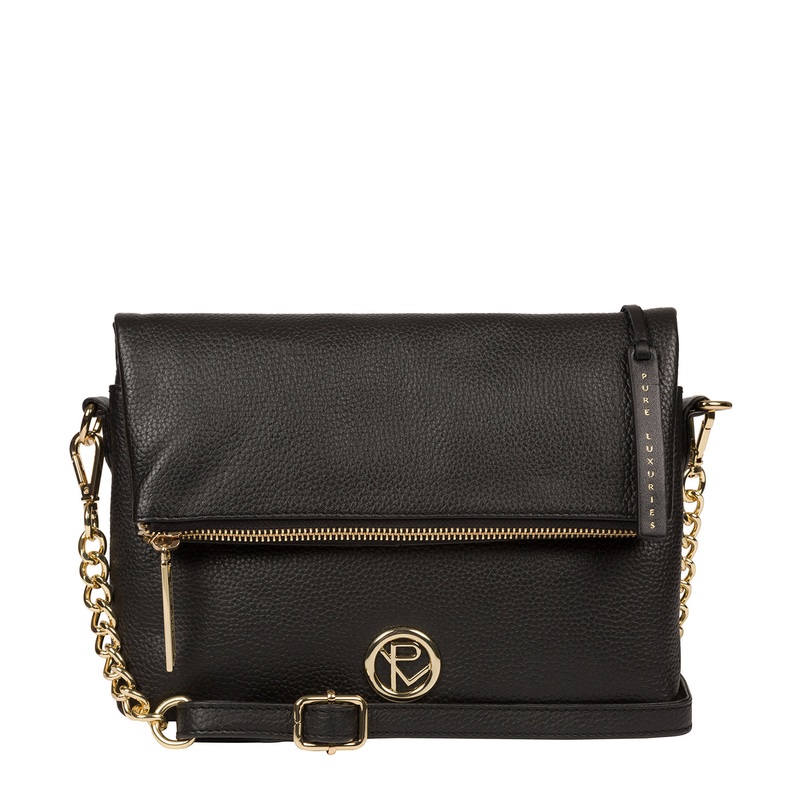 'Floria' Black Leather Cross Body Clutch Bag