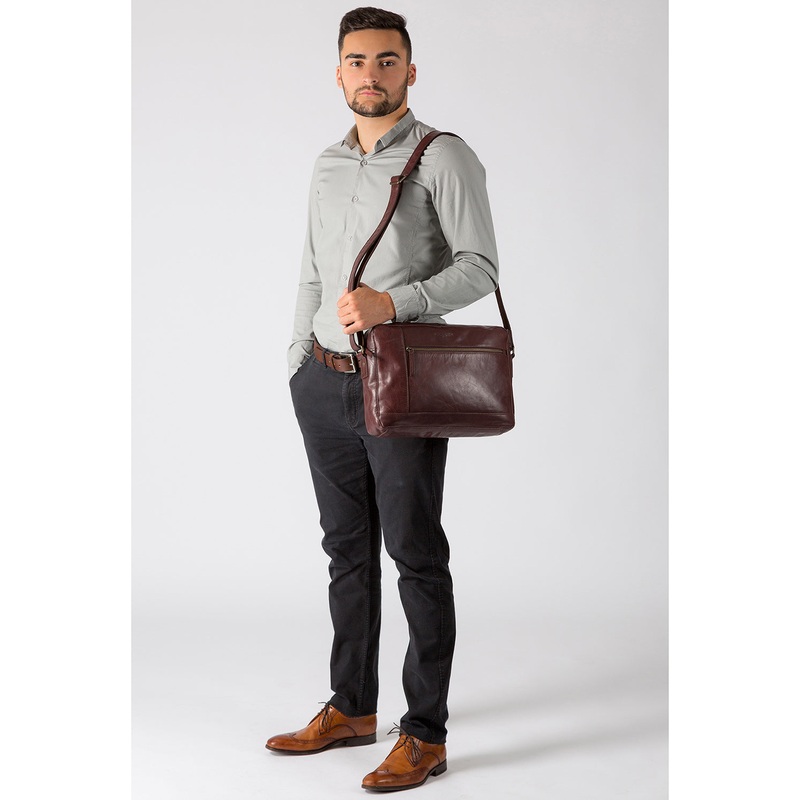 'Imola' Italian-Inspired Brown Leather Messenger Bag