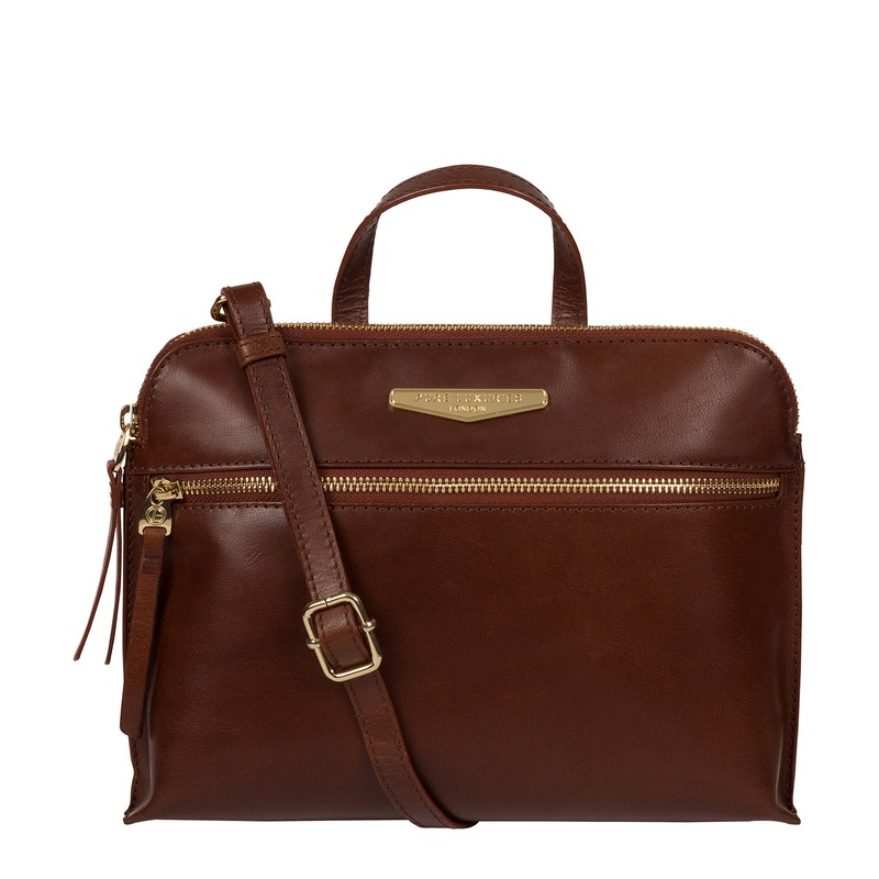'Lauretta' Italian Tan Vegetable-Tanned Leather Cross Body Grab Bag