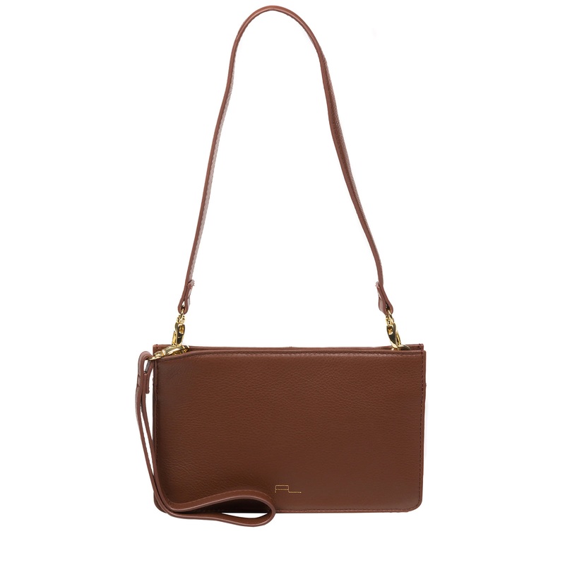 'Layla' Dark Tan Nappa Leather Grab Clutch Phone Bag