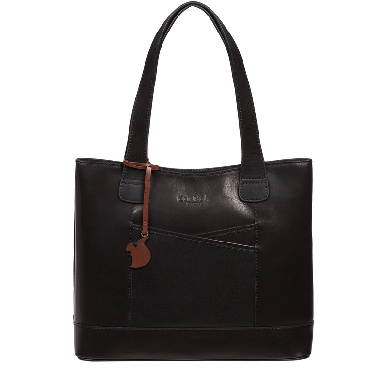 'Little Patience' Black Leather Tote Bag