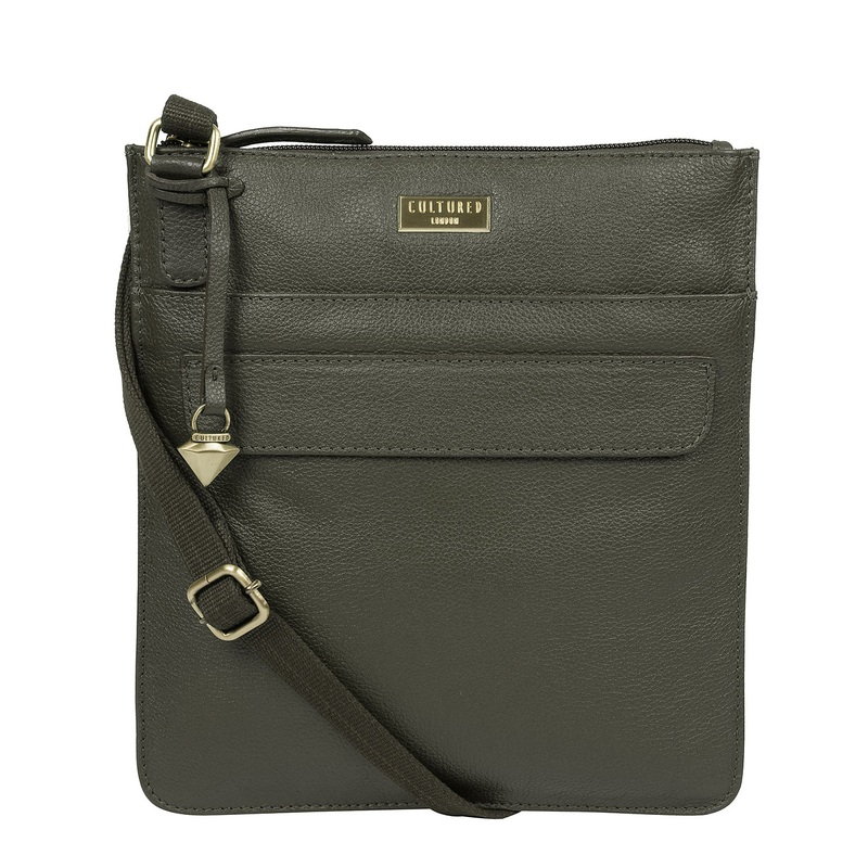 'Nevaeh' Olive Leather Cross Body Bag