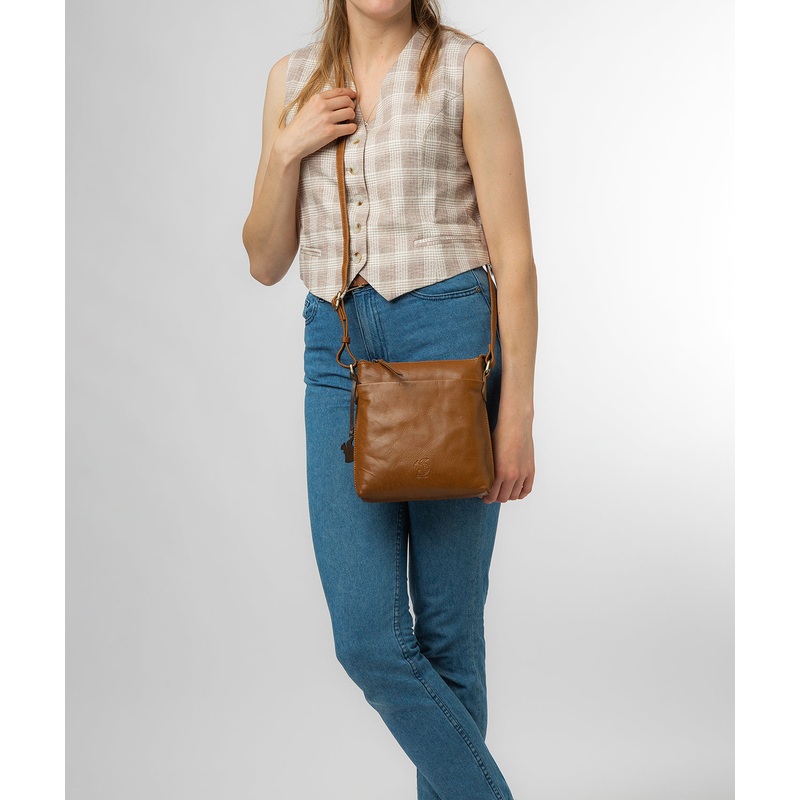 'Nikita' Dark Tan Leather Cross Body Bag