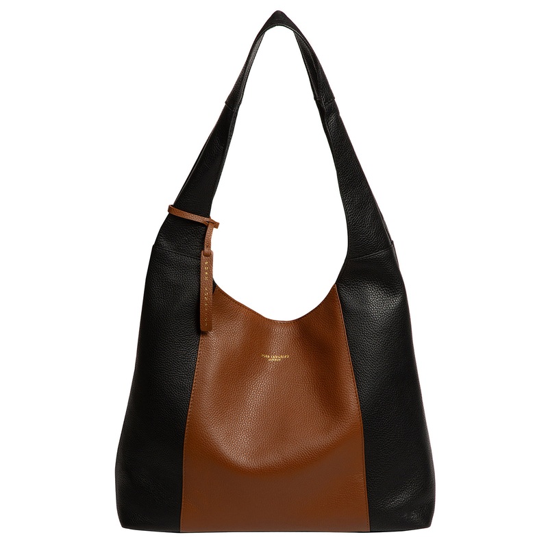 'Nina' Black & Tan Leather Shoulder Bag