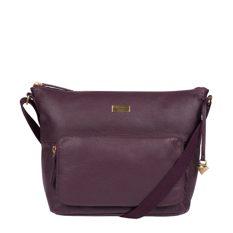 'Olivia' Fig Leather Shoulder Bag