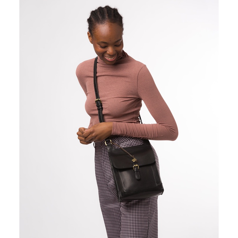 'Sasha' Black Leather Cross Body Bag