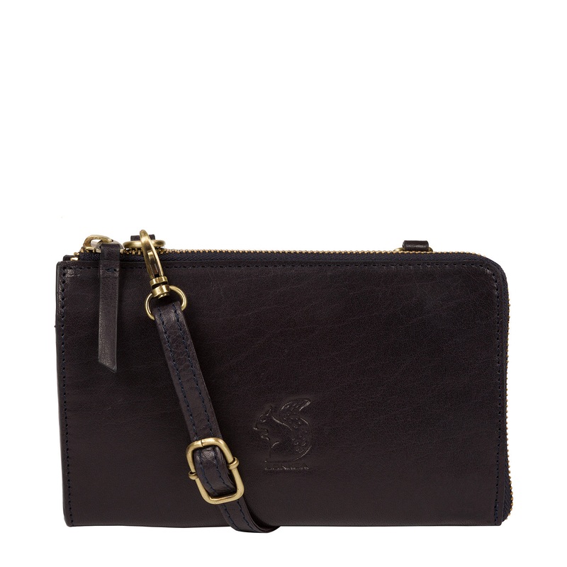 'Senga' Navy Leather Cross Body Clutch Bag