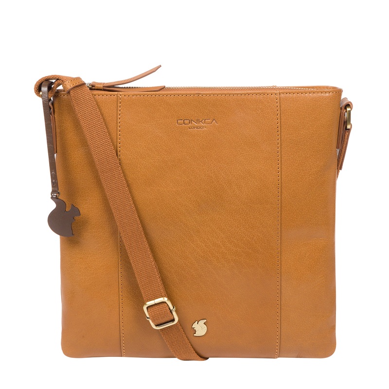 'Sol' Dark Tan Leather Cross Body Bag