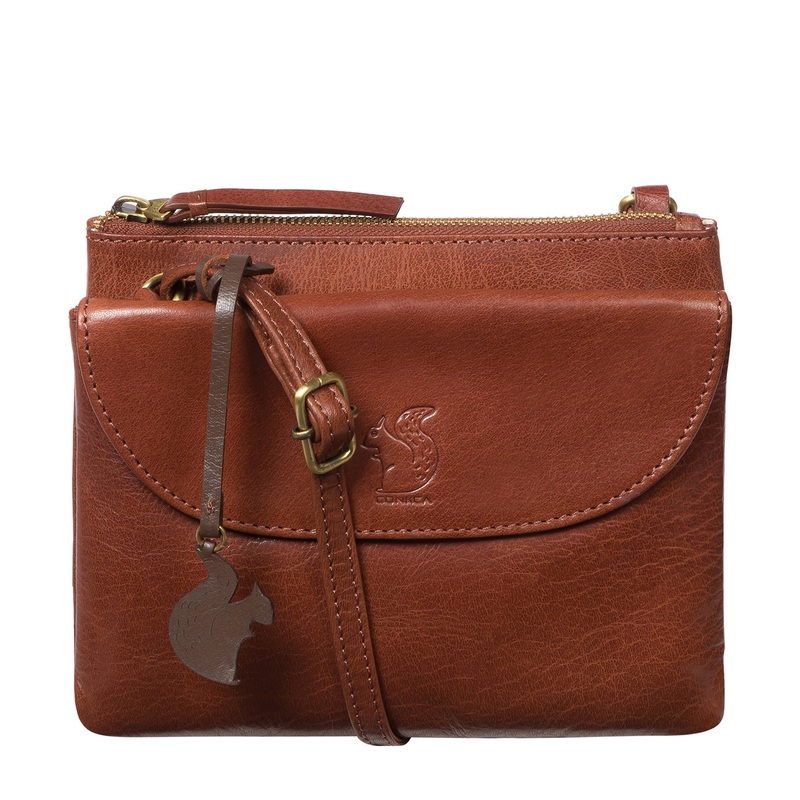 'Tillie' Conker Brown Leather Cross Body Bag