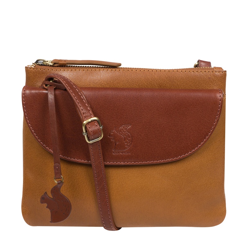 'Tillie' Dark Tan & Conker Brown Leather Cross Body Bag