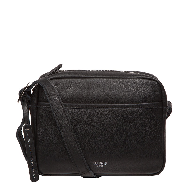 'Veda' Black Leather Cross Body Bag