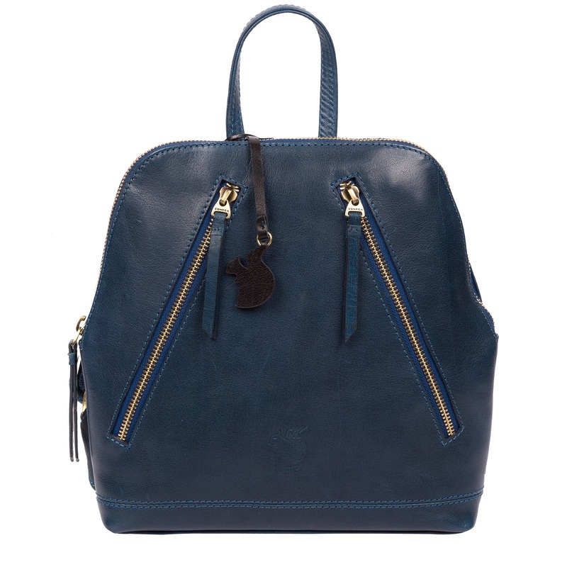 'Zoe' Snorkel Blue Leather Backpack