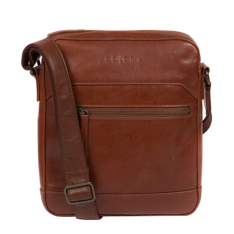 'Anzio' Italian-Inspired Umber Brown Leather Cross Body Bag