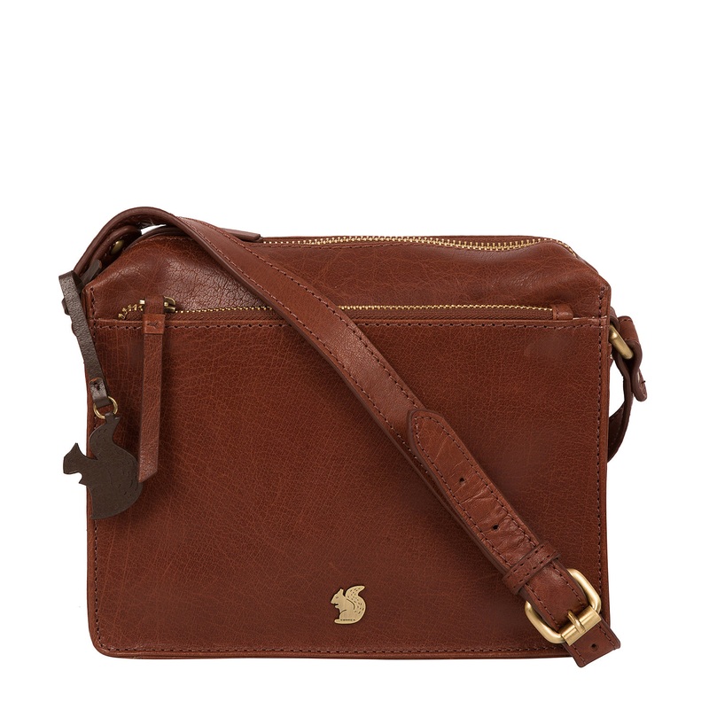 'Aurora' Conker Brown Leather Cross Body Bag