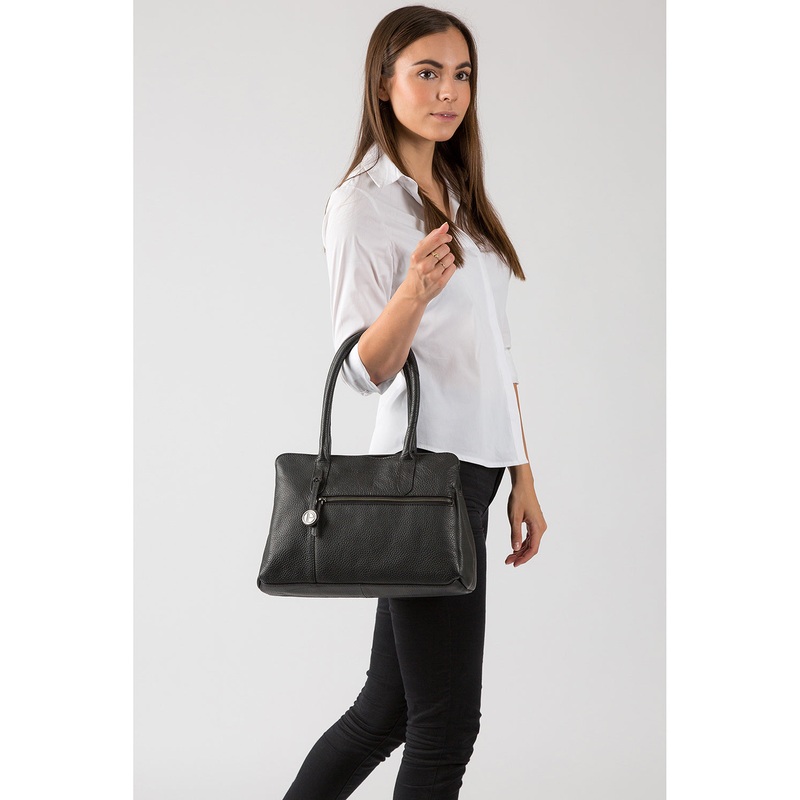 'Darley' Black Leather & Platinum-Coloured Detail Handbag