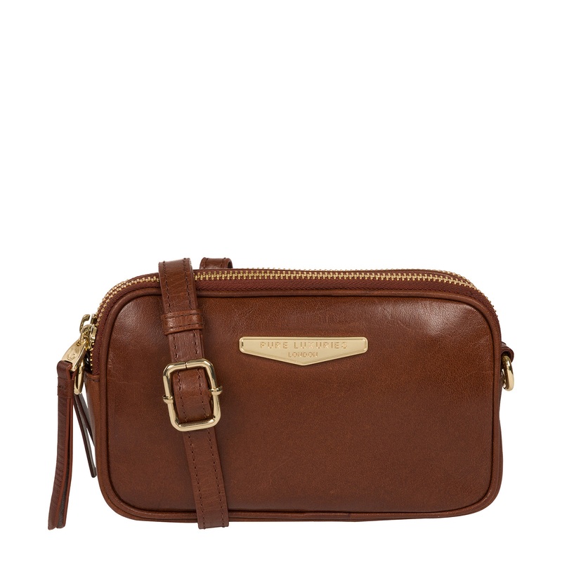 'Donatella' Italian Tan Vegetable-Tanned Leather Cross Body Clutch Bag