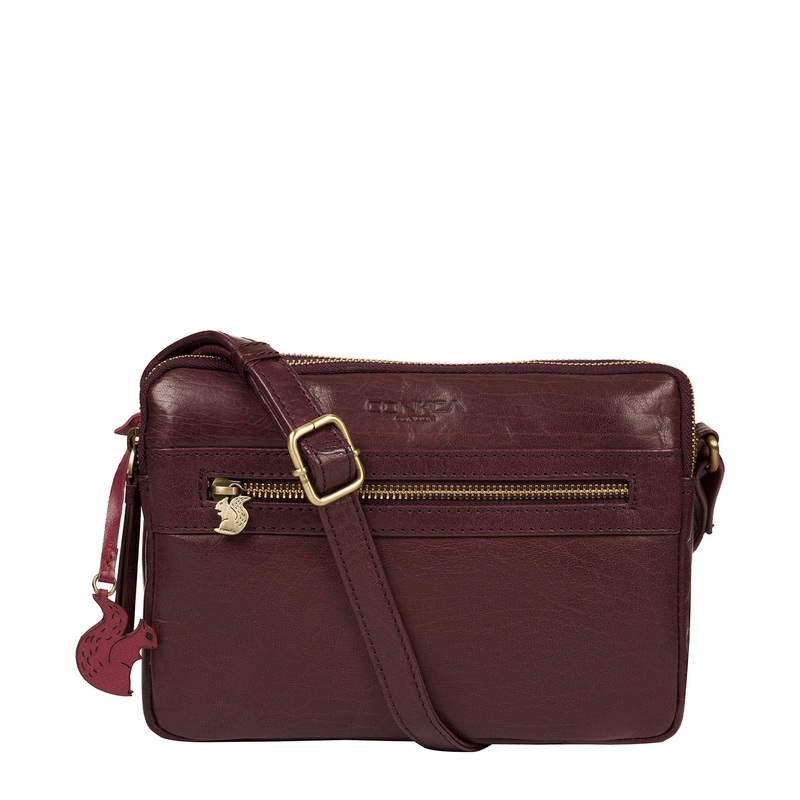 'Drew' Plum Leather Cross Body Bag