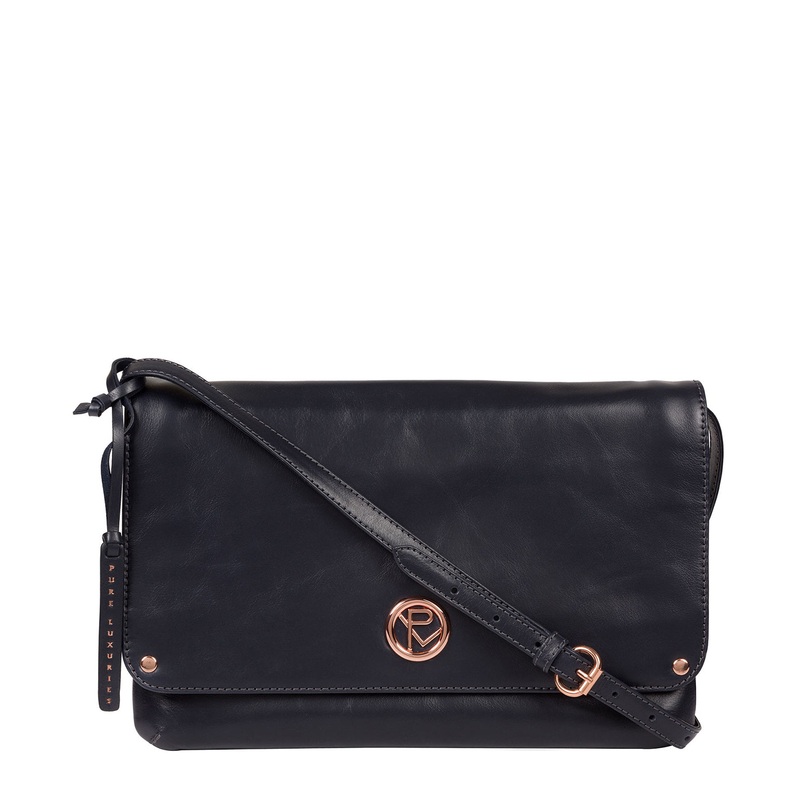 'Ermes' Navy Leather Cross Body Clutch Bag
