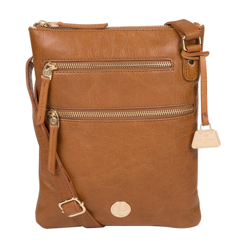 'Gardenia' Saddle Tan Leather Cross Body Bag