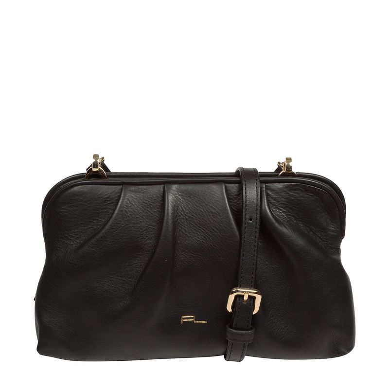'Halsey' Black Nappa Leather Cross Body Clutch Bag