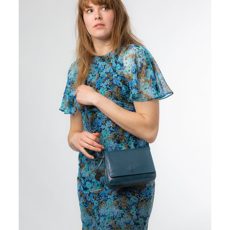 'Marta' Snorkel Blue Leather Cross Body Bag