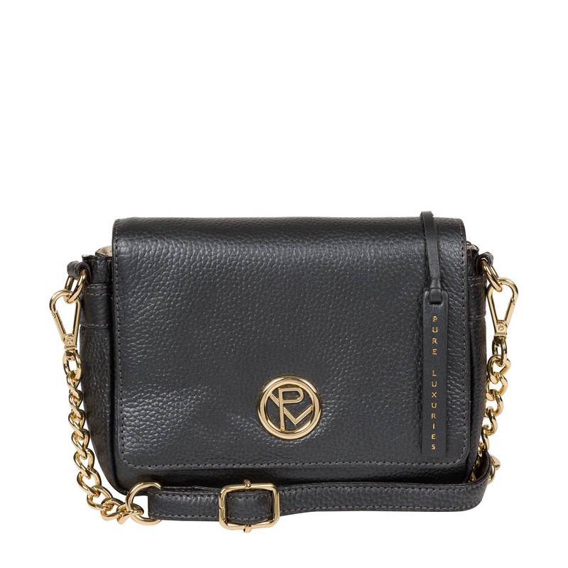 'Paulette' Metallic Blue Steel Leather Cross Body Clutch Bag