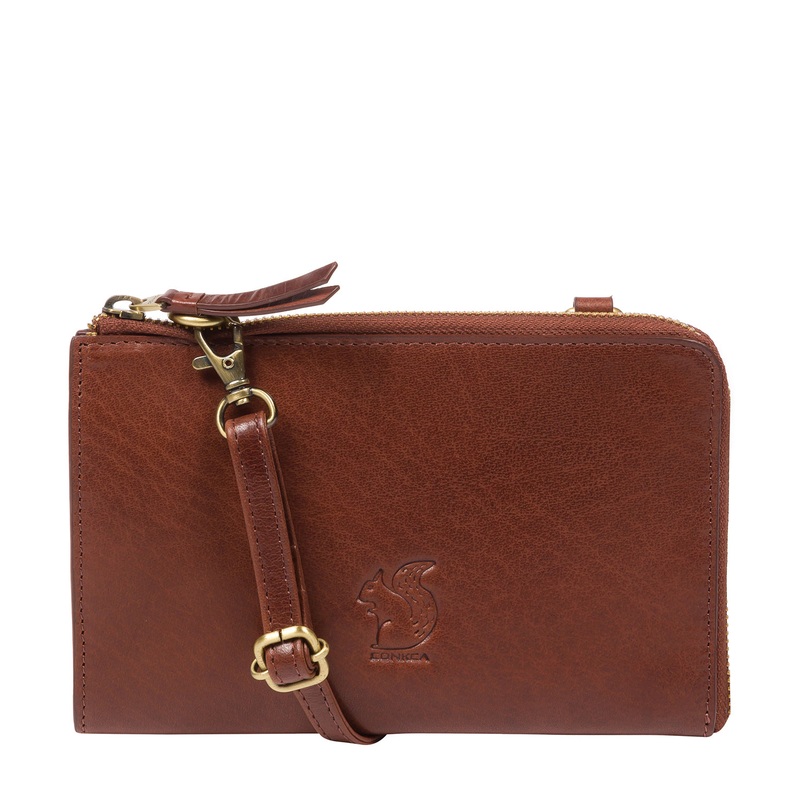 'Senga' Conker Brown Leather Cross Body Clutch Bag