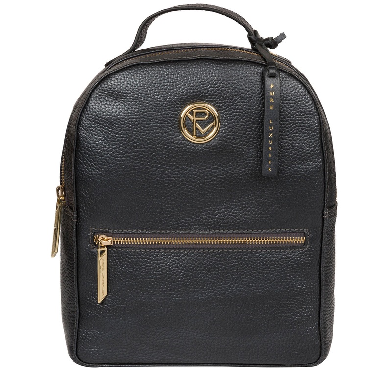 'Zuria' Metallic Blue Steel Leather Backpack