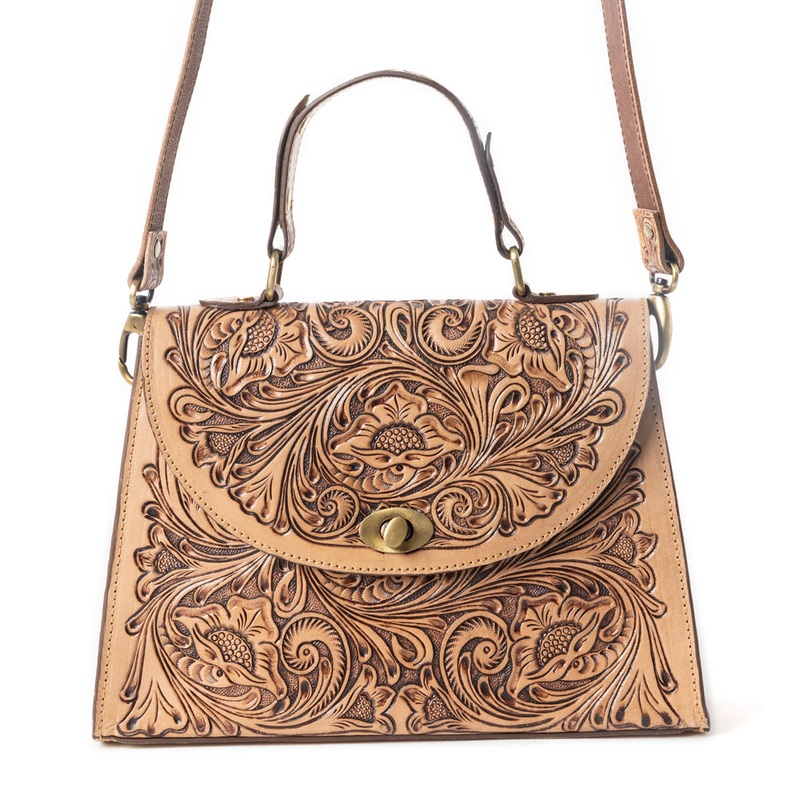 Savannah Scroll Handtooled Leather Bag in Brown