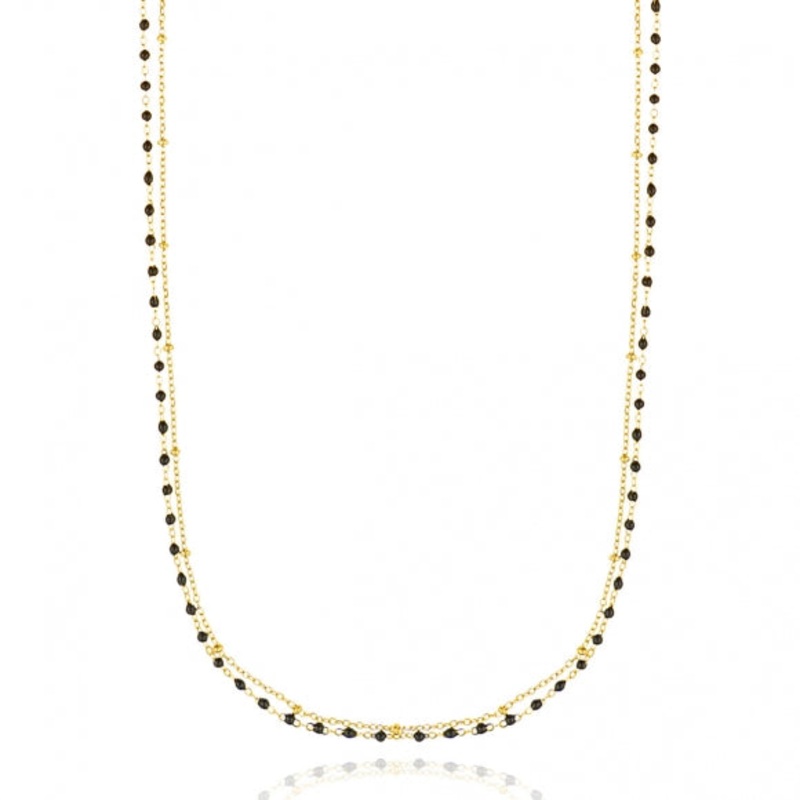 Gregio Simply Me/Tiny Shiny Double Chain Necklace w/ Black Enamel Beads- Gold