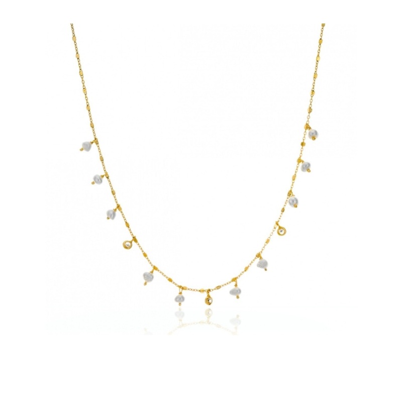 Gregio Tiny Shiny Necklace W/ Cz & Pearls