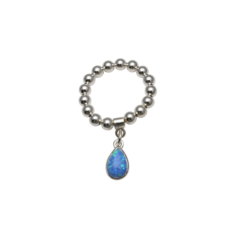 Von Treskow Single Strand Stretch Ring w/ Czelline Blue Opal