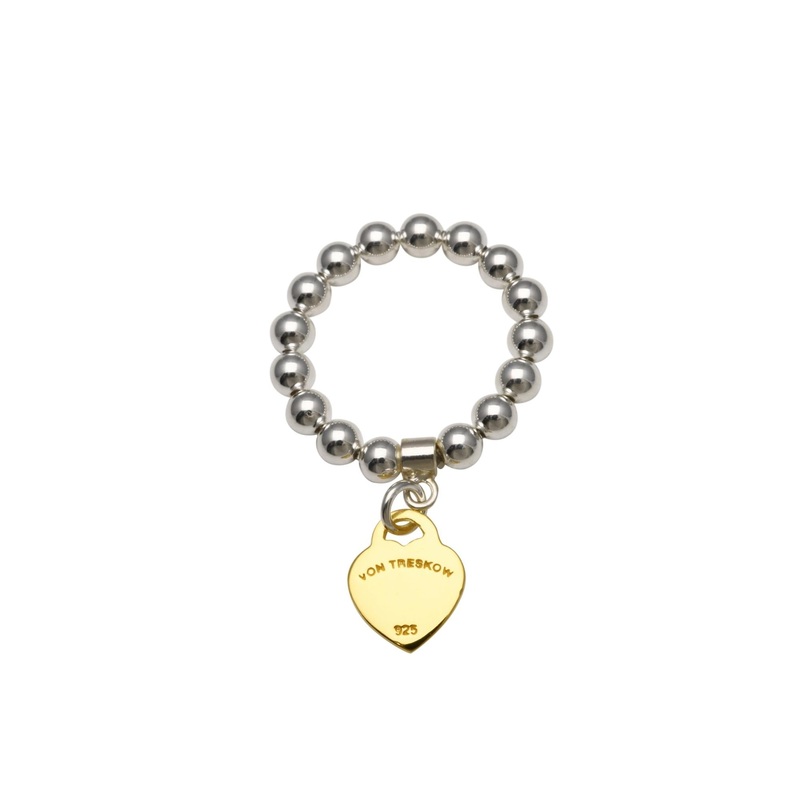 Von Treskow Single Strand Stretch Ring w/ Mini VT Flat Heart - Gold