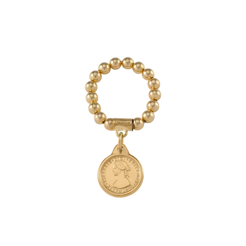Von Treskow Yg Filled 4mm Single Row Stretchy Ring w/ Tiny Australian Token in Bezel