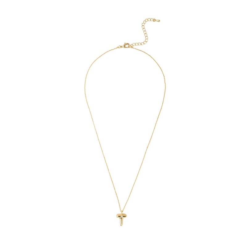 Mocha Bubble Initial Necklace - T - Light Gold